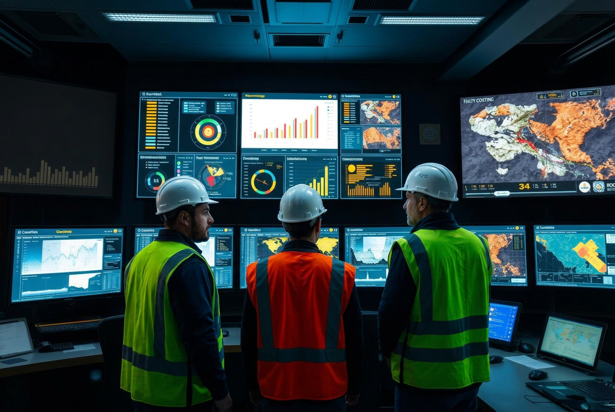 Sala de control con operadores revisando indicadores de calidad